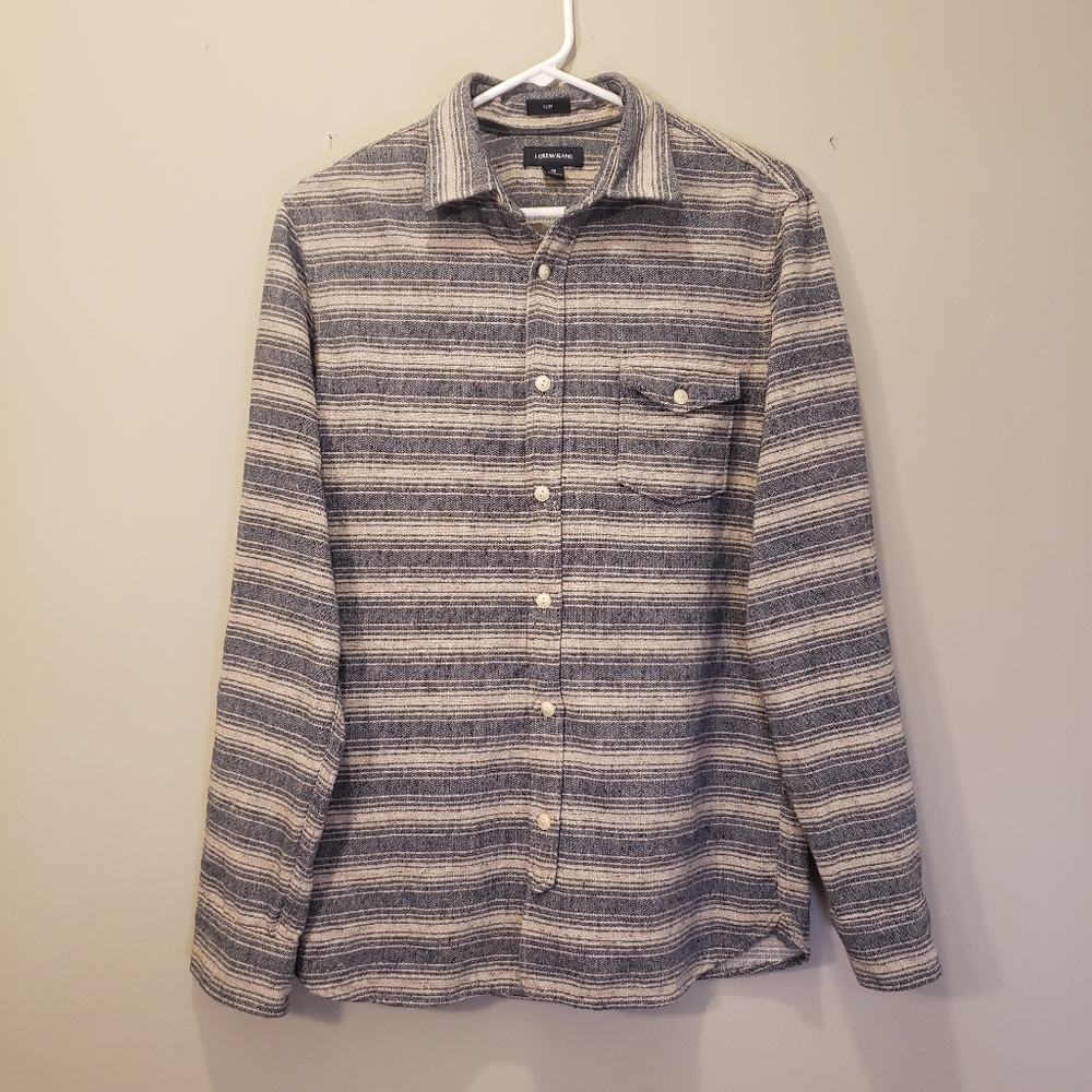 J Crew Jeans Shirt Mens Medium Japanese Slub Striped Wool Blend